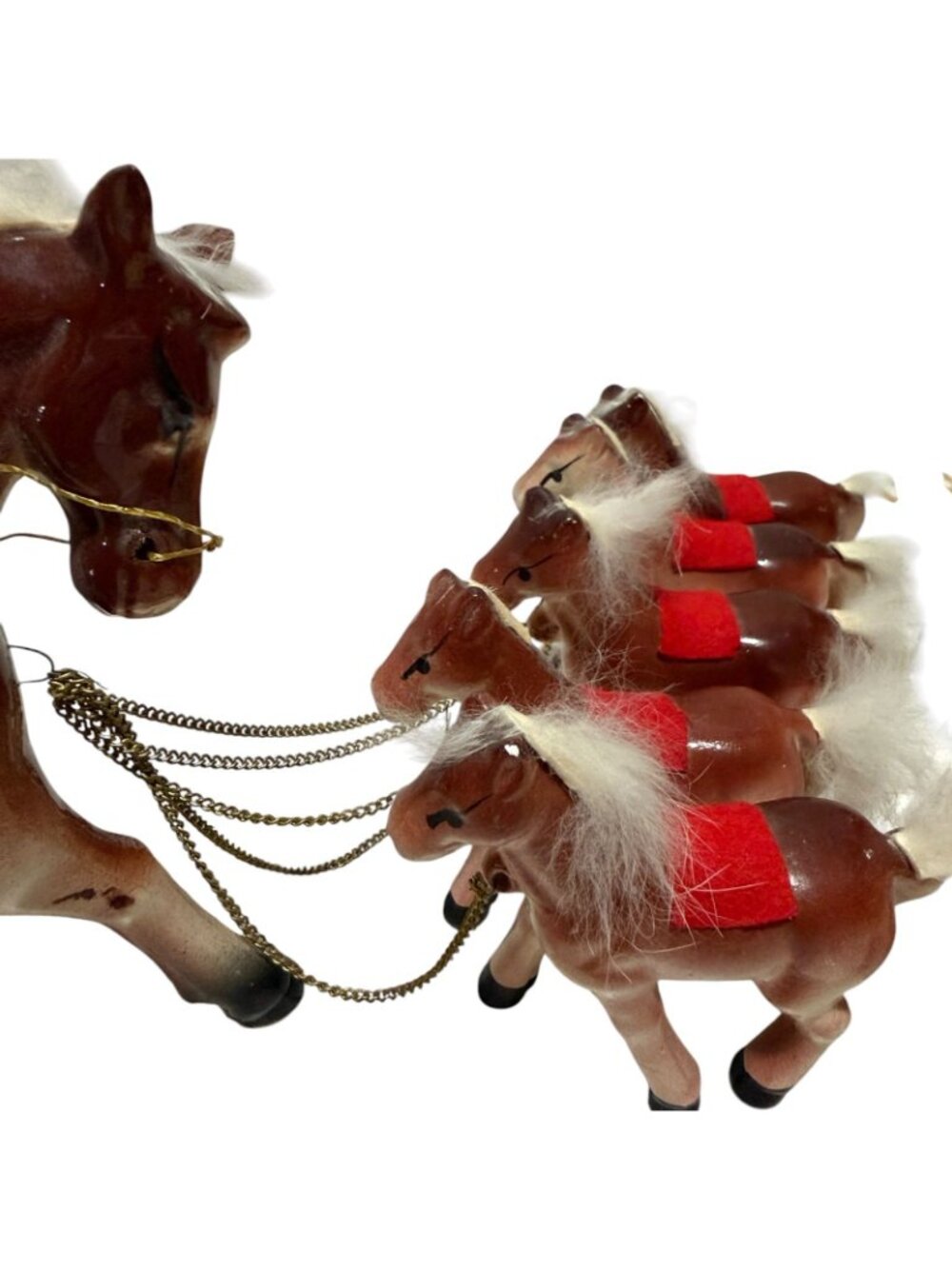 Vintage Ceramic Horse with 5 Ponies on Chain Figurine Red Saddle Japan Artmark - Picture 2 of 15